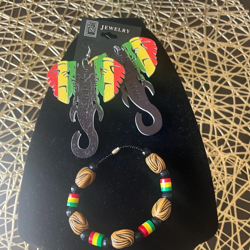Colorful Elephant Earrings and Beaded Bracelet Set